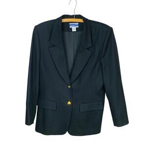 Pendleton Classic Black 100% Virgin Wool Single Brested  Boxy Blazer -Size 12